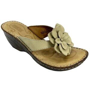 BOC Born Concept Maci Olive Flower Leather Wedge Thong Toe Post Slip-On Sandals